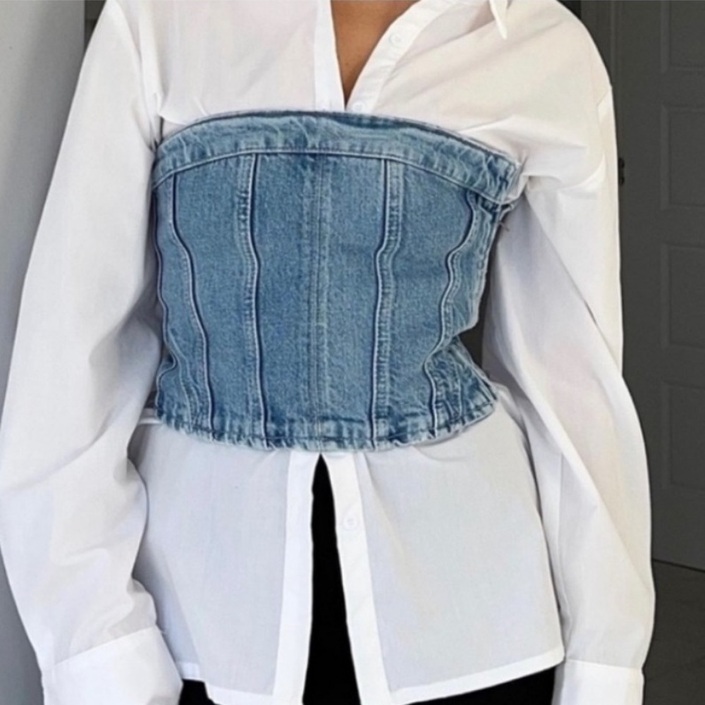 Zara Light Blue Denim Bustier Top